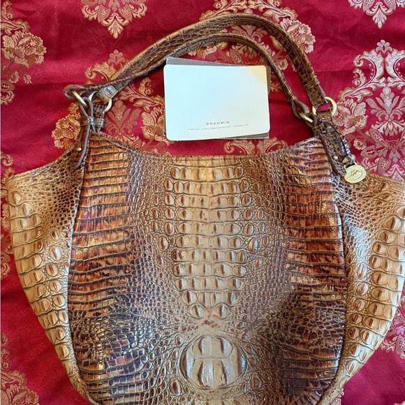 Vintage Brahmin Croc Embossed Shoulder Bag - Brown - Picture 3 of 8